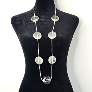 Chico's Clear & Frosted Disk Neclace On White Bead Seed Cord